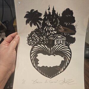 Puerto Rico Love Woodcut Art Style Wall Decor